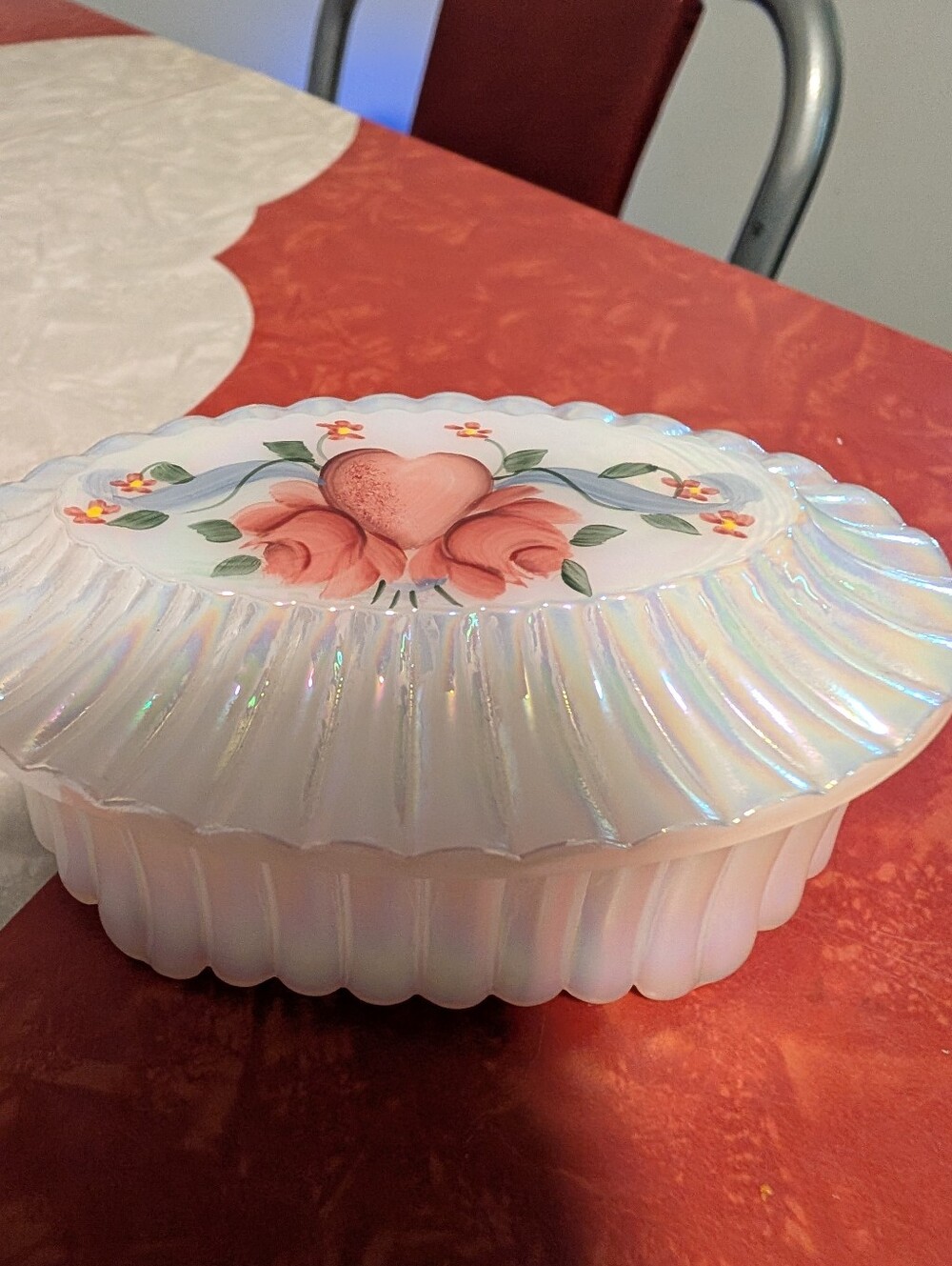 Fenton Iridescent Trinket Box Signed 1990s